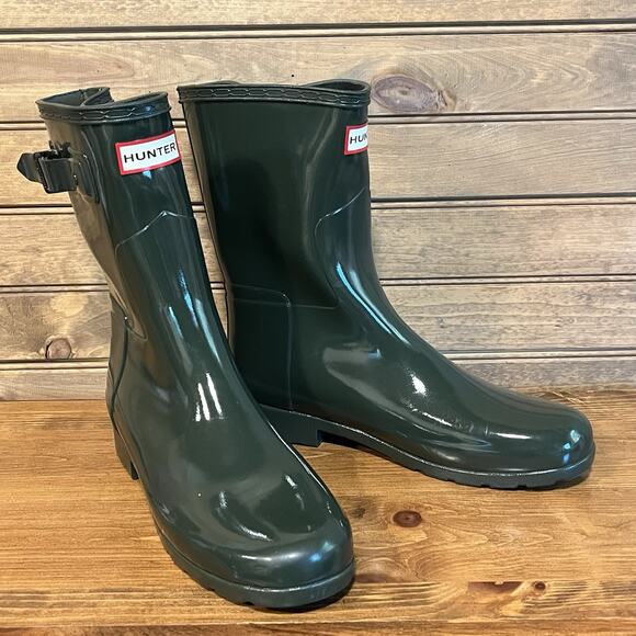 Hunter Tour Short Rain Boots Dark Green Women’s Size 8 Waterproof Glossy - Picture 1 of 14